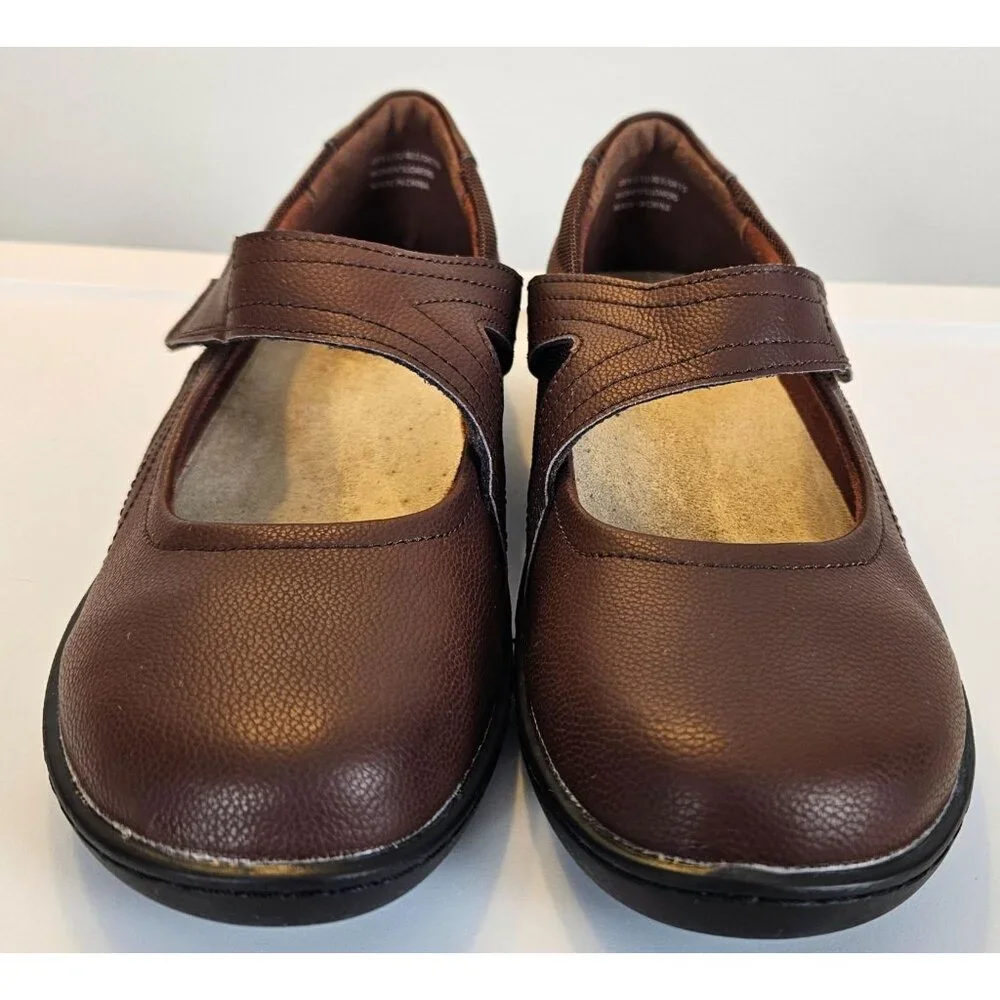 Oviaric Womens Brown Leather Mary Jane Shoes US 8.5 Comfort Sole Adj Strap - Picture 9 of 12